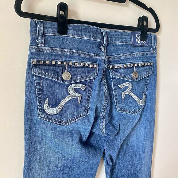 ROCK & REPUBLIC Jeans Kasandra Boot Cut Studded Dark Wash Mid Rise Denim 6 - Picture 5 of 8